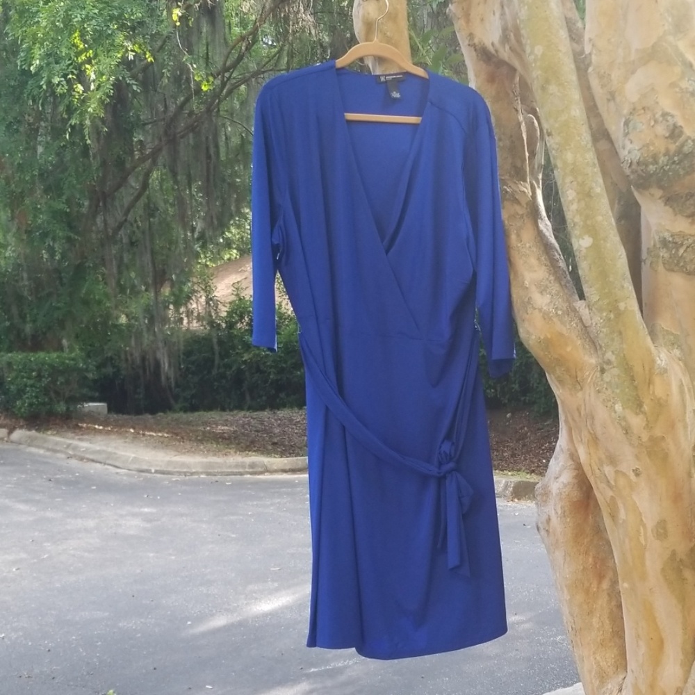 INC Blue Faux Wrap Dress